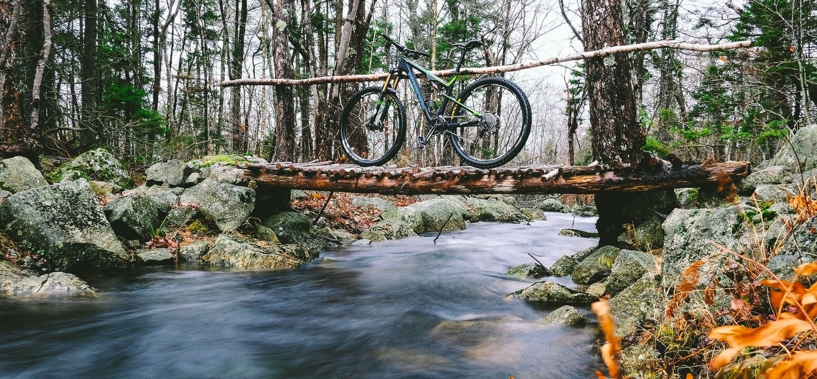 Symbolbild; Fahrrad auf einer Holzbrücke auf einem Wanderweg im Wald